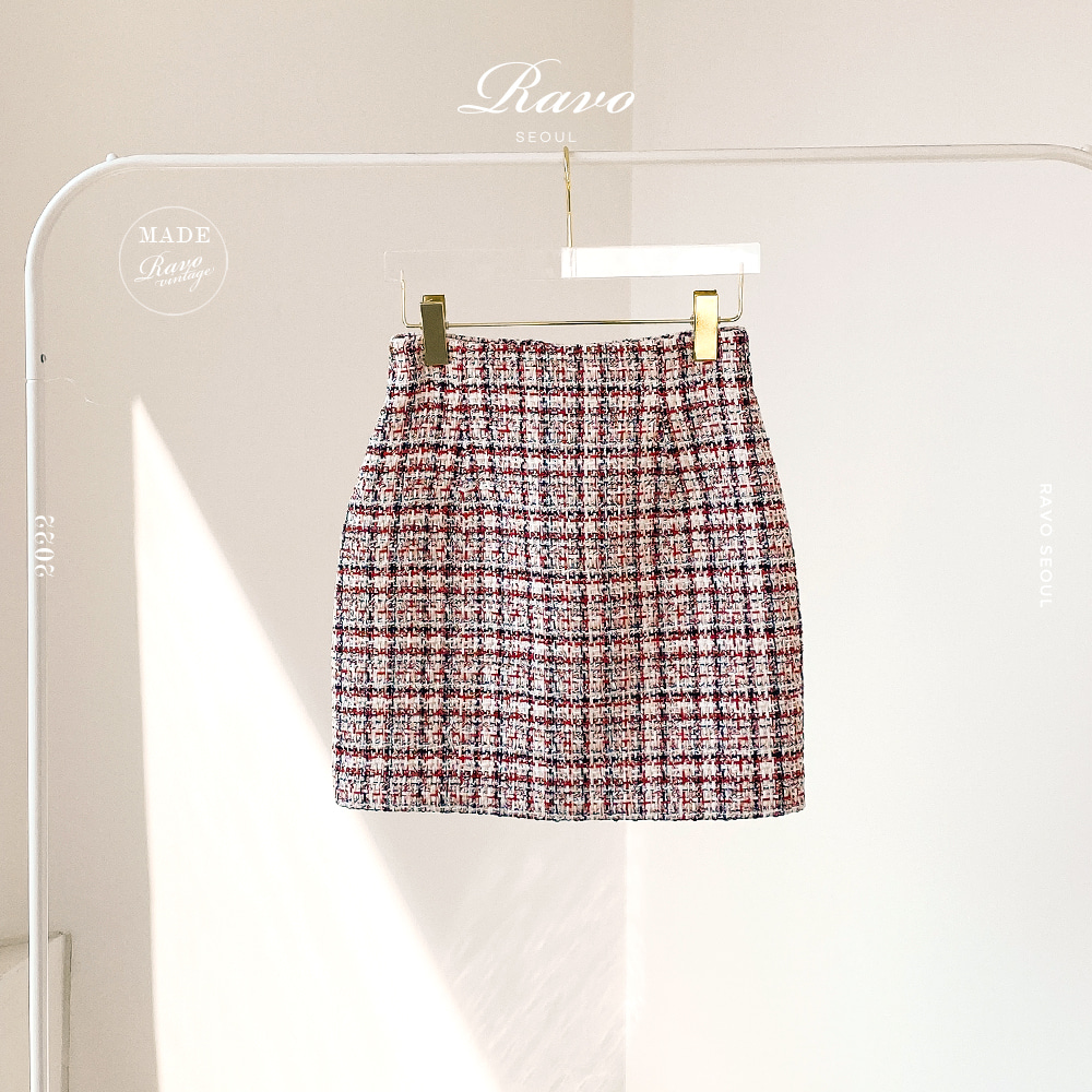 Boas 보아스 트위드 mini skirt 미니스커트 - Orange 오렌지 트위드