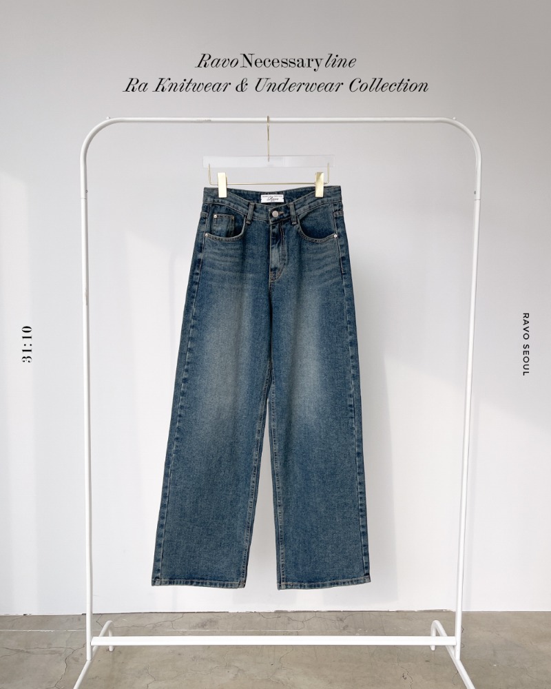 [샘플할인] 2023 S/S Low-Rise wide Jeans 와이드 진 -  워싱 중청