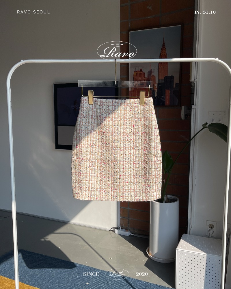 Luga &amp; Alua 루가 &amp; 알루아 47cm mini Skirt 미니 스커트 - 핑크 트위드