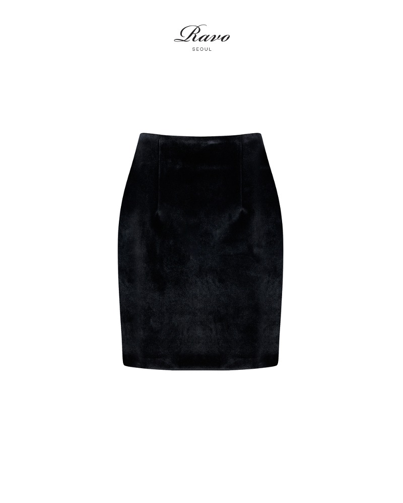 velvet 벨벳 mini skirt 미니 스커트 47cm - 블랙